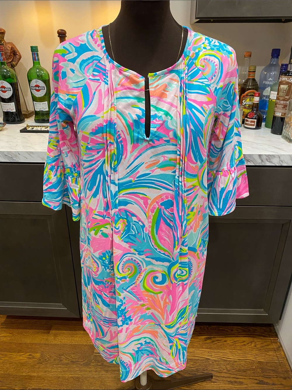 Susan graver Pink & Blue Swirl pullover pop over Tunic Dress lilly